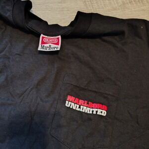 Vintage Marlboro Unlimited Lizard Pocket T-Shirt Mens XL Black Neon Graphic Tee